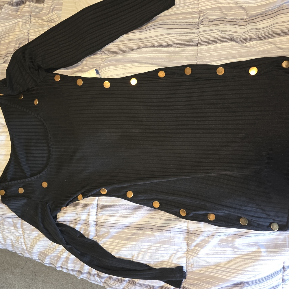 Elegant Black Long Sleeve Dress with Gold Accents